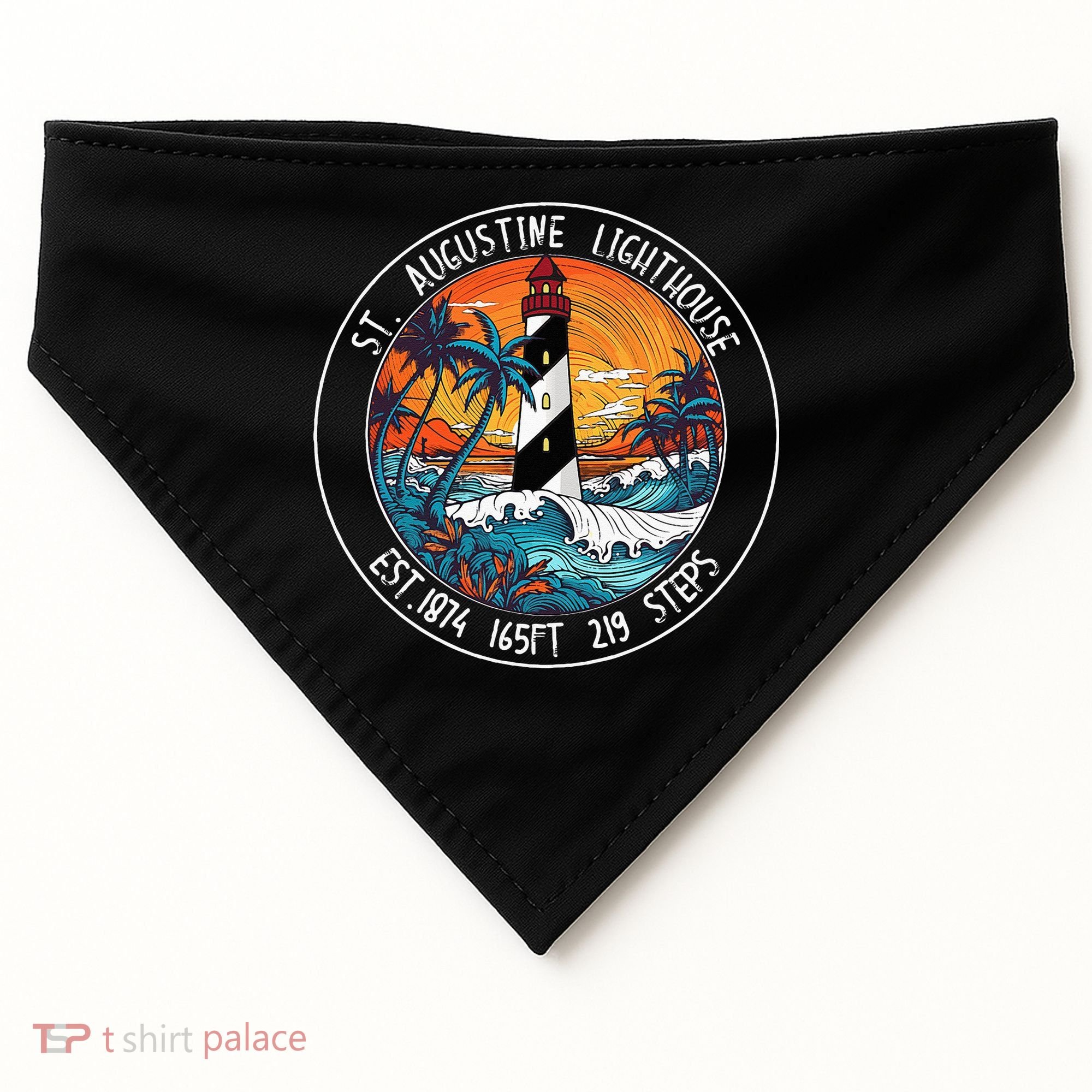 St. Augustine Lighthouse Florida Retro Sunset Palm Trees USA-Made Doggie Bandana
