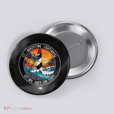 St. Augustine Lighthouse Florida Retro Sunset Palm Trees Button