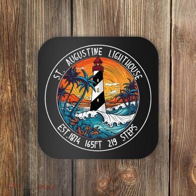 St. Augustine Lighthouse Florida Retro Sunset Palm Trees Coaster