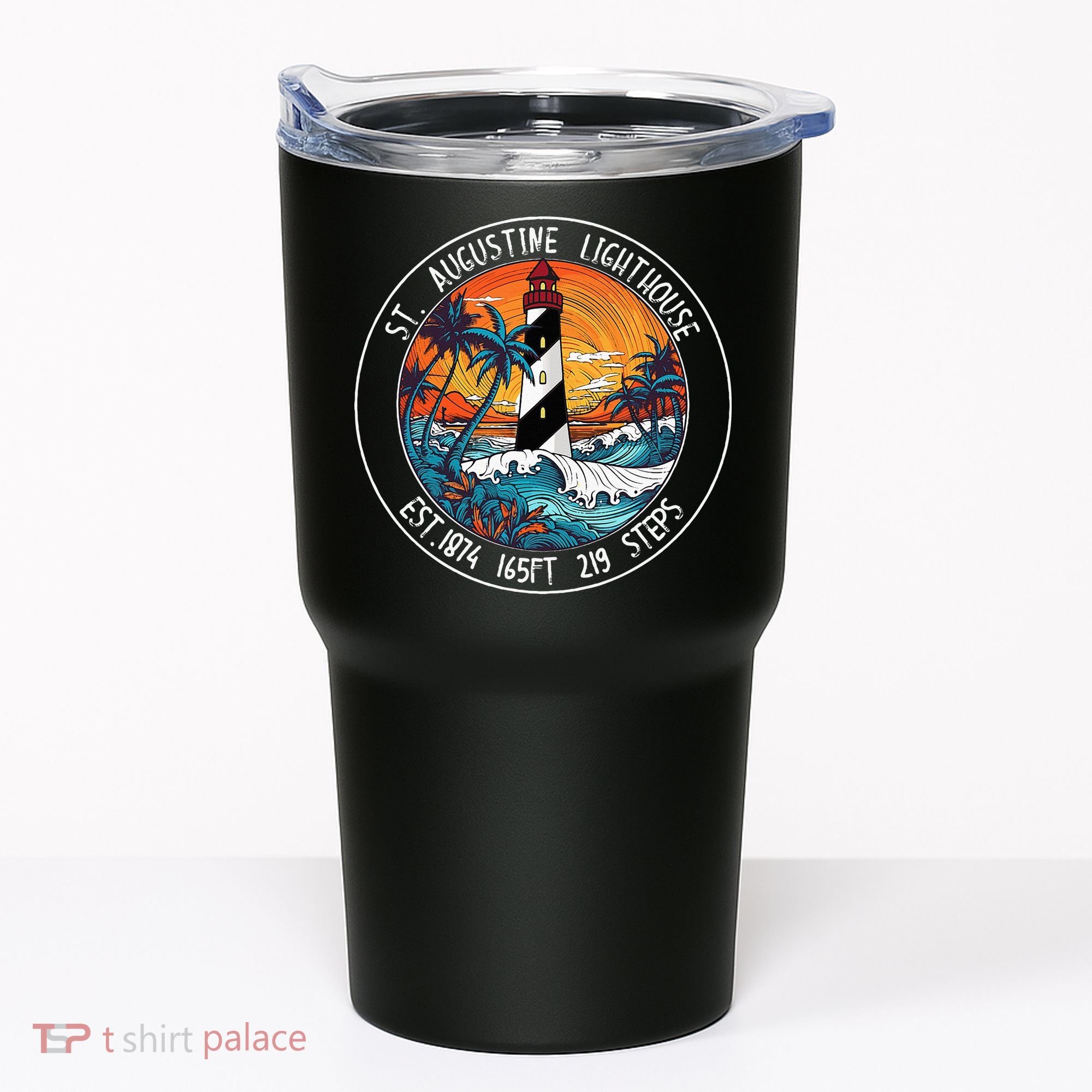 St. Augustine Lighthouse Florida Retro Sunset Palm Trees Tumbler