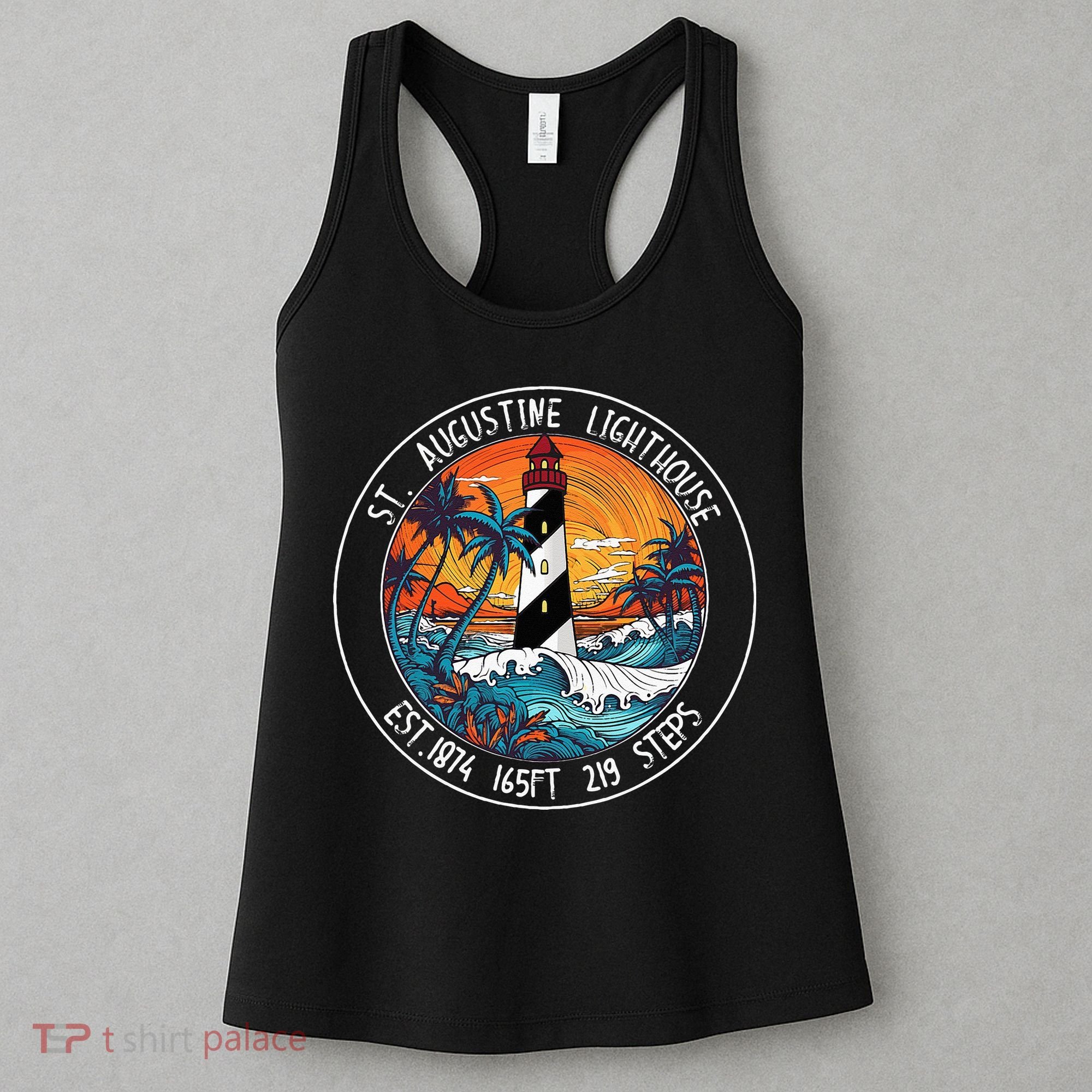 St. Augustine Lighthouse Florida Retro Sunset Palm Trees Women's Tank Top