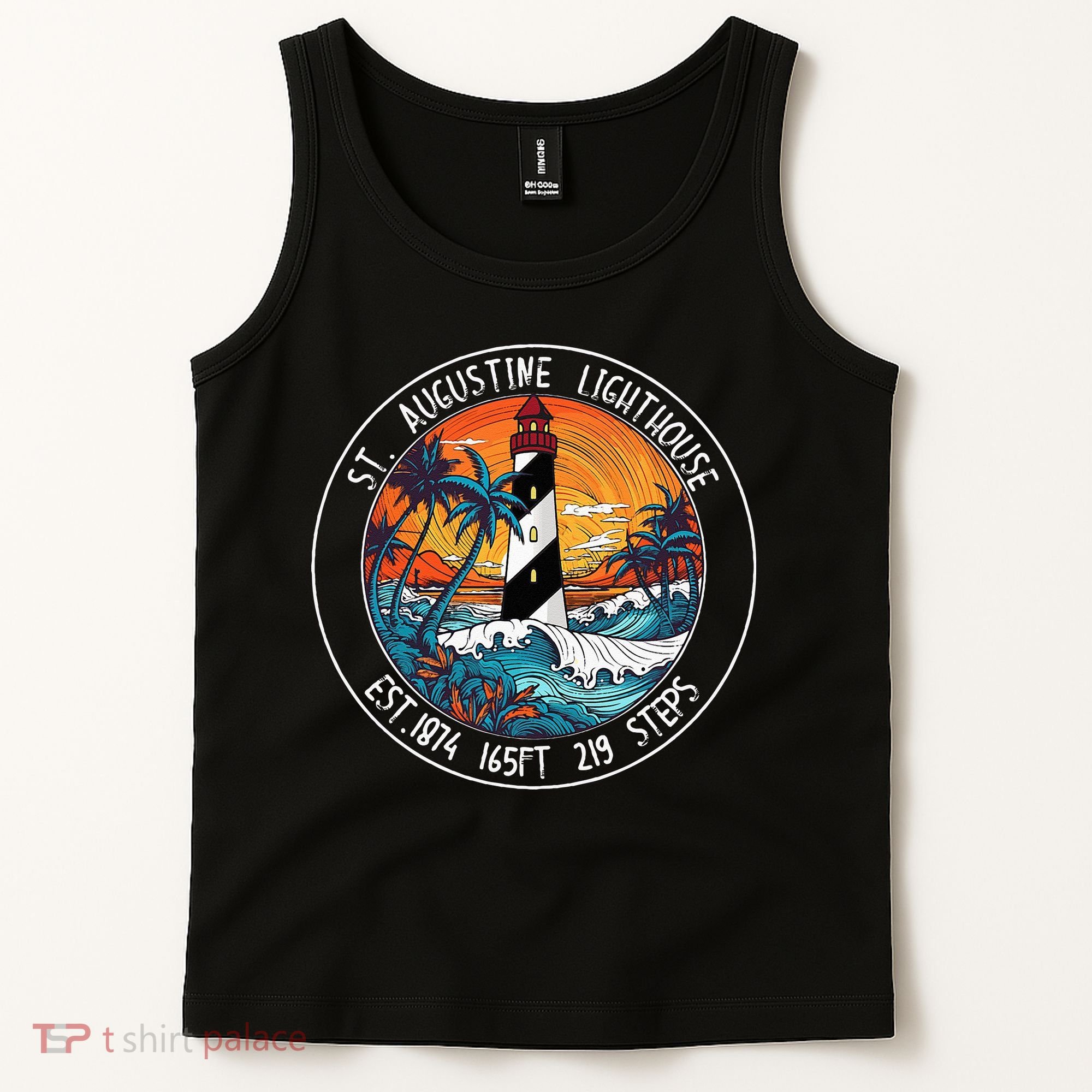 St. Augustine Lighthouse Florida Retro Sunset Palm Trees Tank Top
