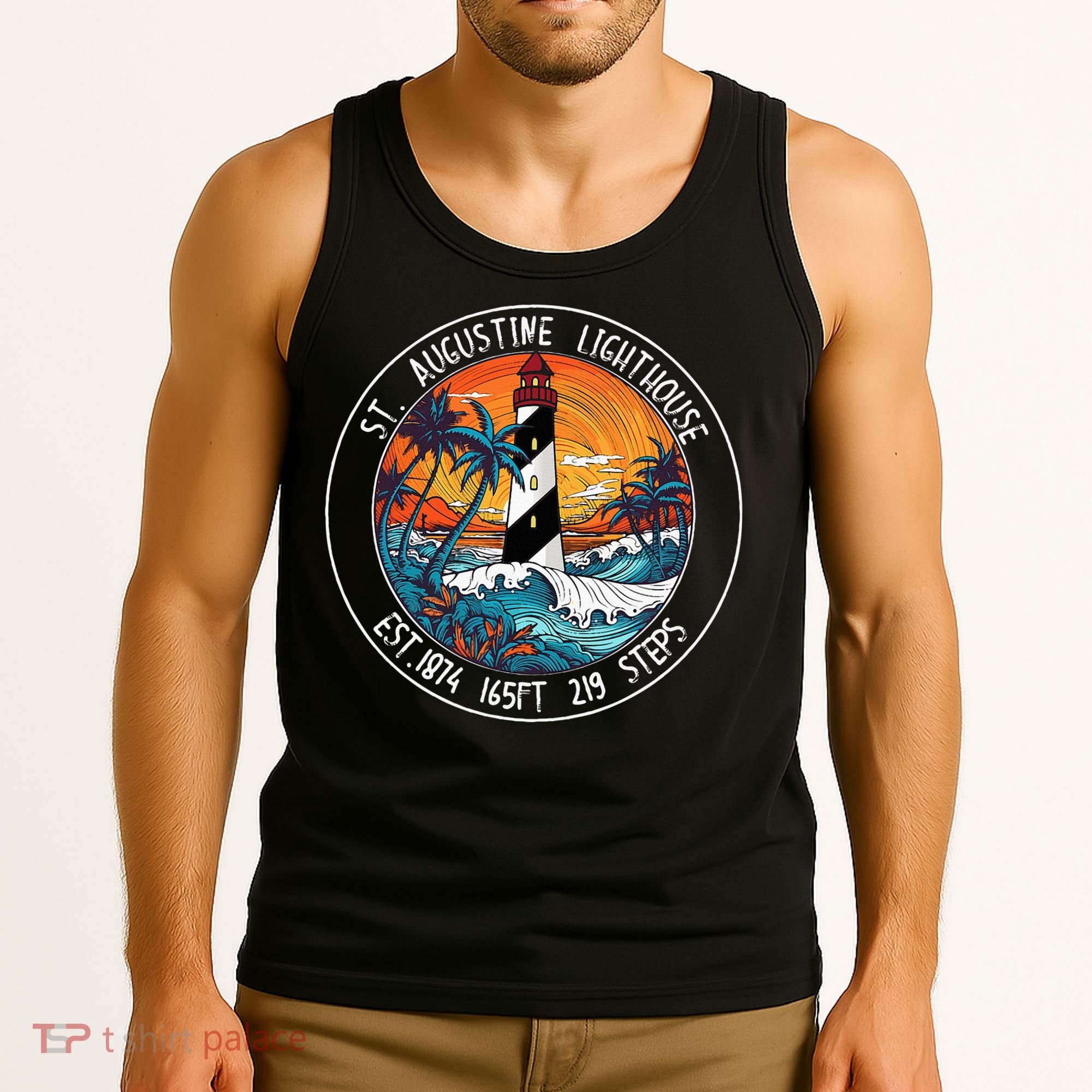 St. Augustine Lighthouse Florida Retro Sunset Palm Trees Tank Top