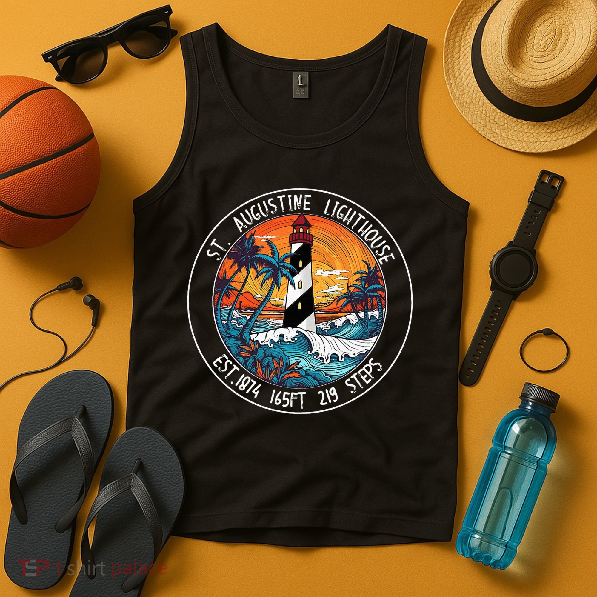 St. Augustine Lighthouse Florida Retro Sunset Palm Trees Tank Top