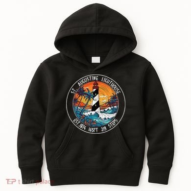 St. Augustine Lighthouse Florida Retro Sunset Palm Trees Kids Hoodie
