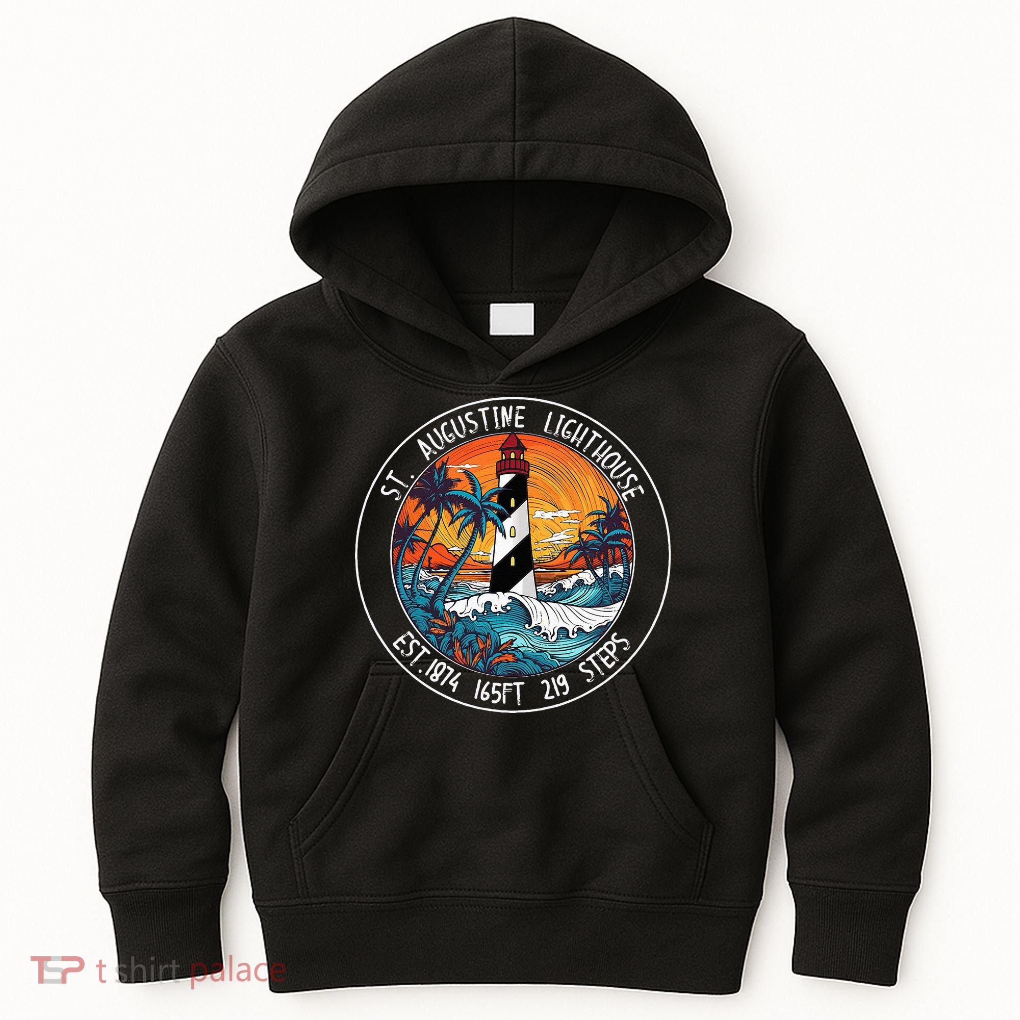 St. Augustine Lighthouse Florida Retro Sunset Palm Trees Kids Hoodie