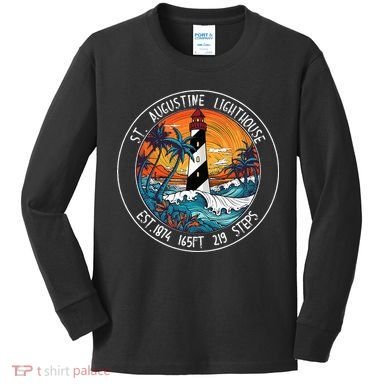 St. Augustine Lighthouse Florida Retro Sunset Palm Trees Kids Long Sleeve Shirt