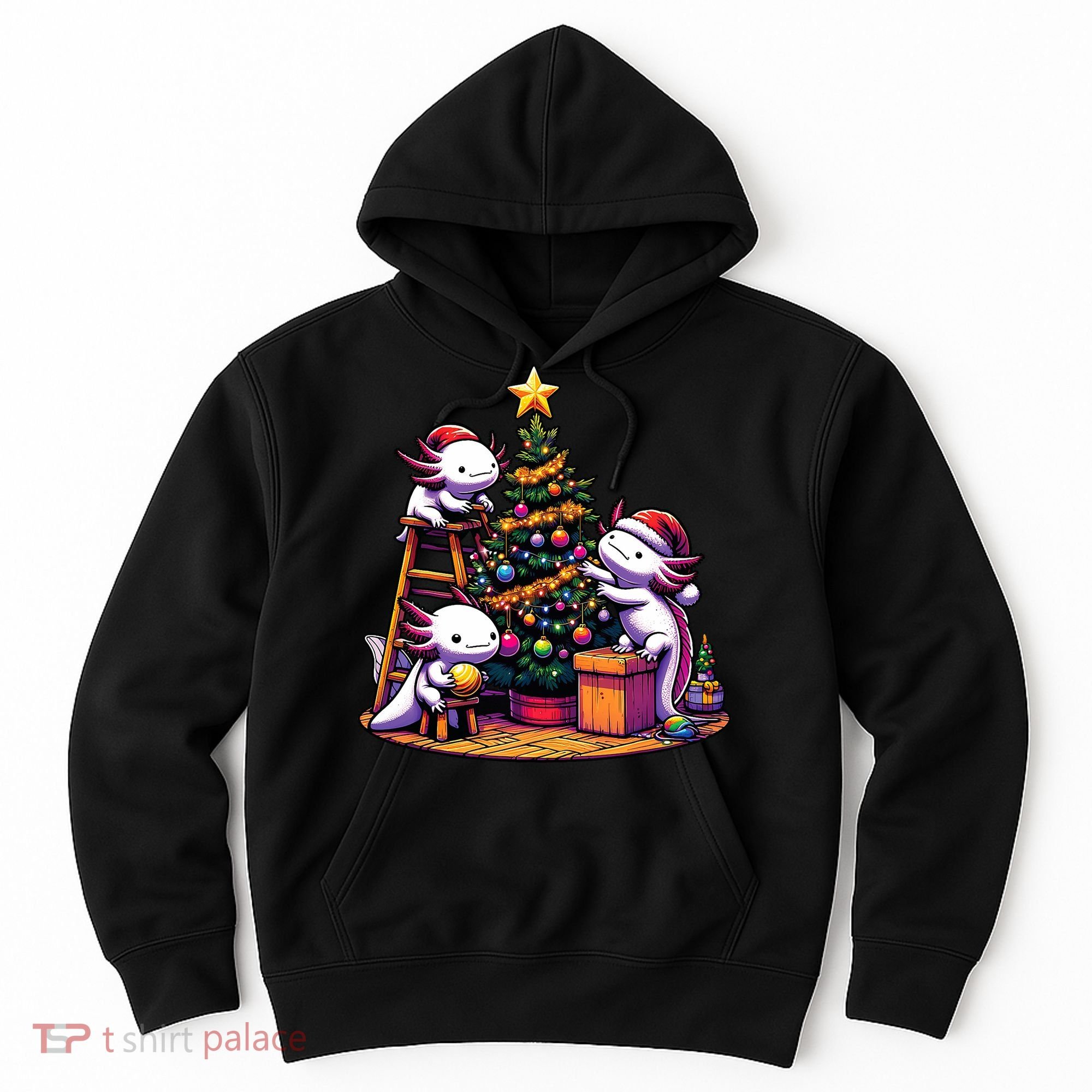 Sea Animal Lovers Kawaii Axolotl Decorating Christmas Tree Hoodie