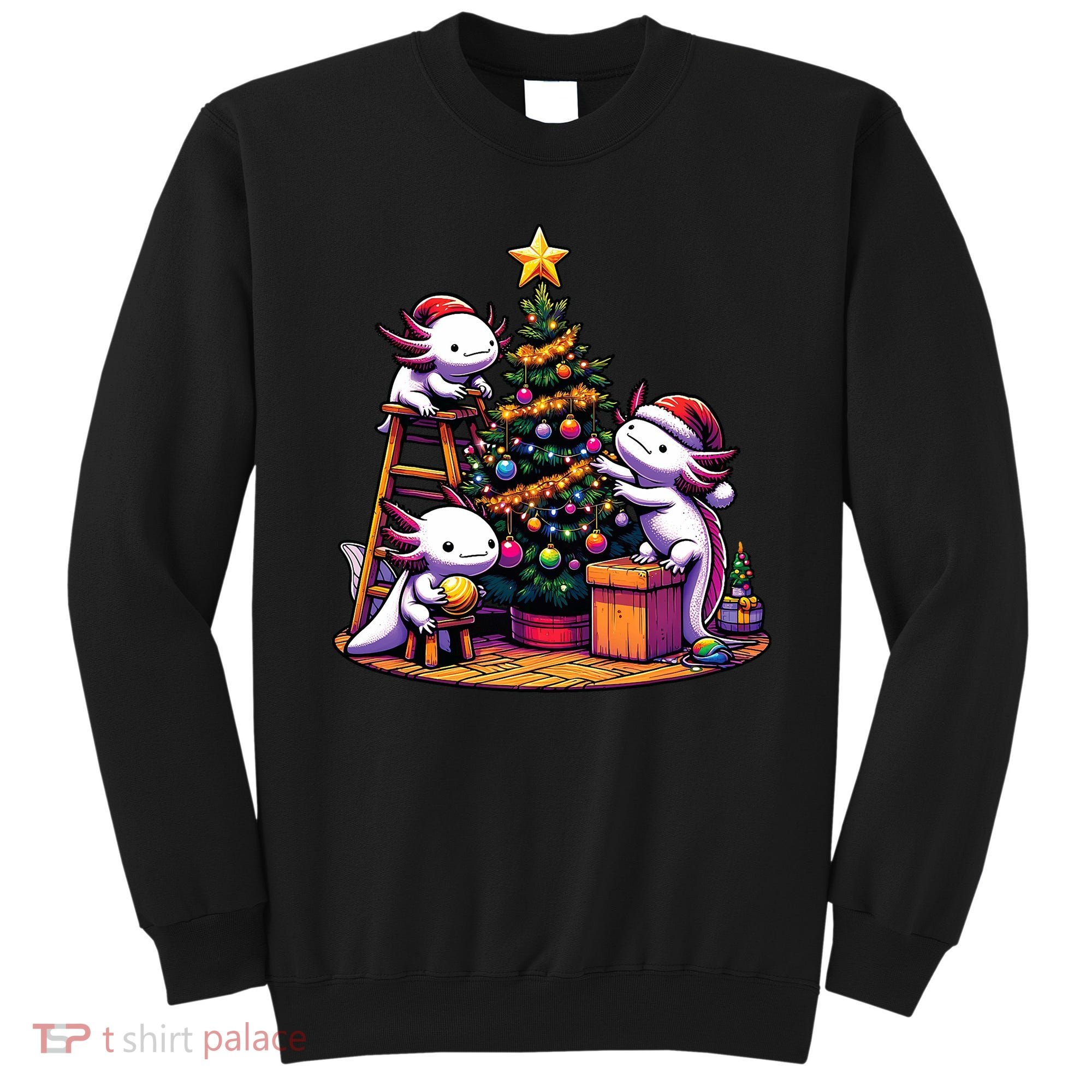 Sea Animal Lovers Kawaii Axolotl Decorating Christmas Tree Sweatshirt
