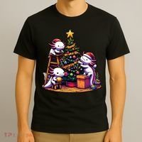 Sea Animal Lovers Kawaii Axolotl Decorating Christmas Tree T-Shirt thumb 3
