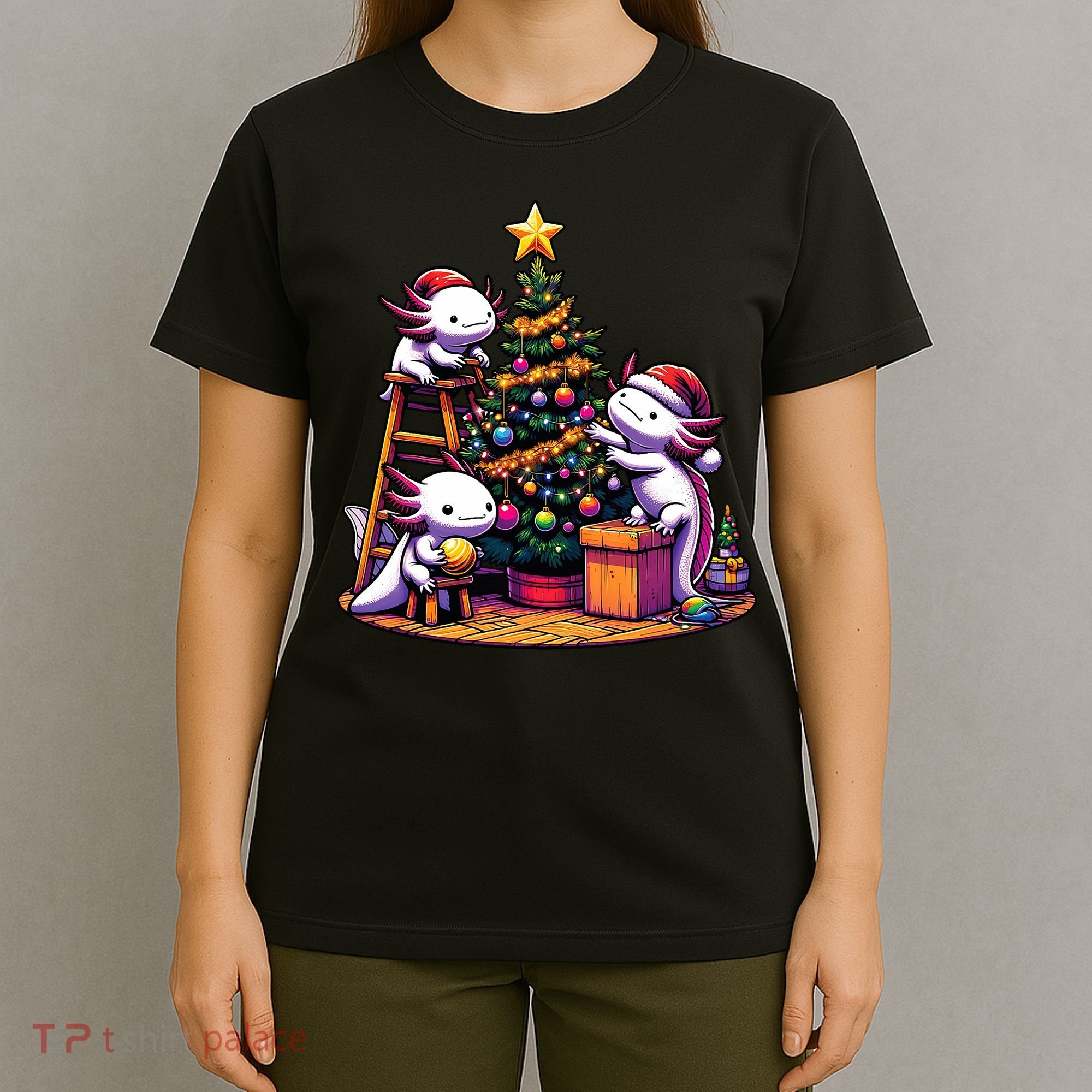 Sea Animal Lovers Kawaii Axolotl Decorating Christmas Tree T-Shirt