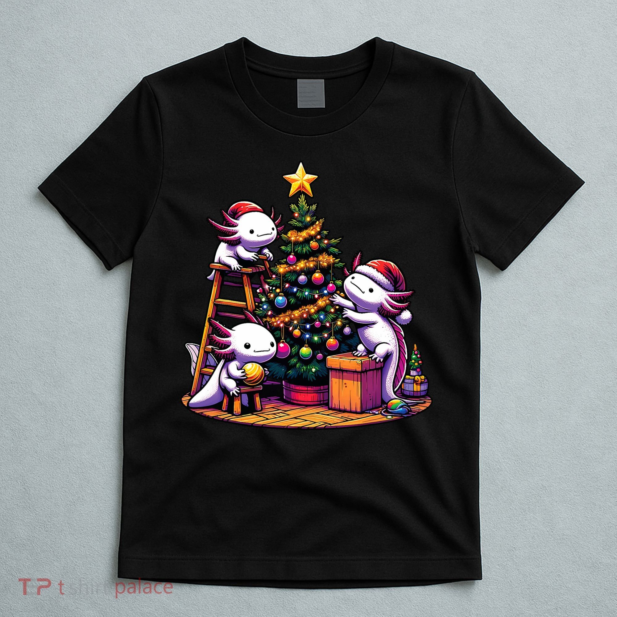 Sea Animal Lovers Kawaii Axolotl Decorating Christmas Tree T-Shirt