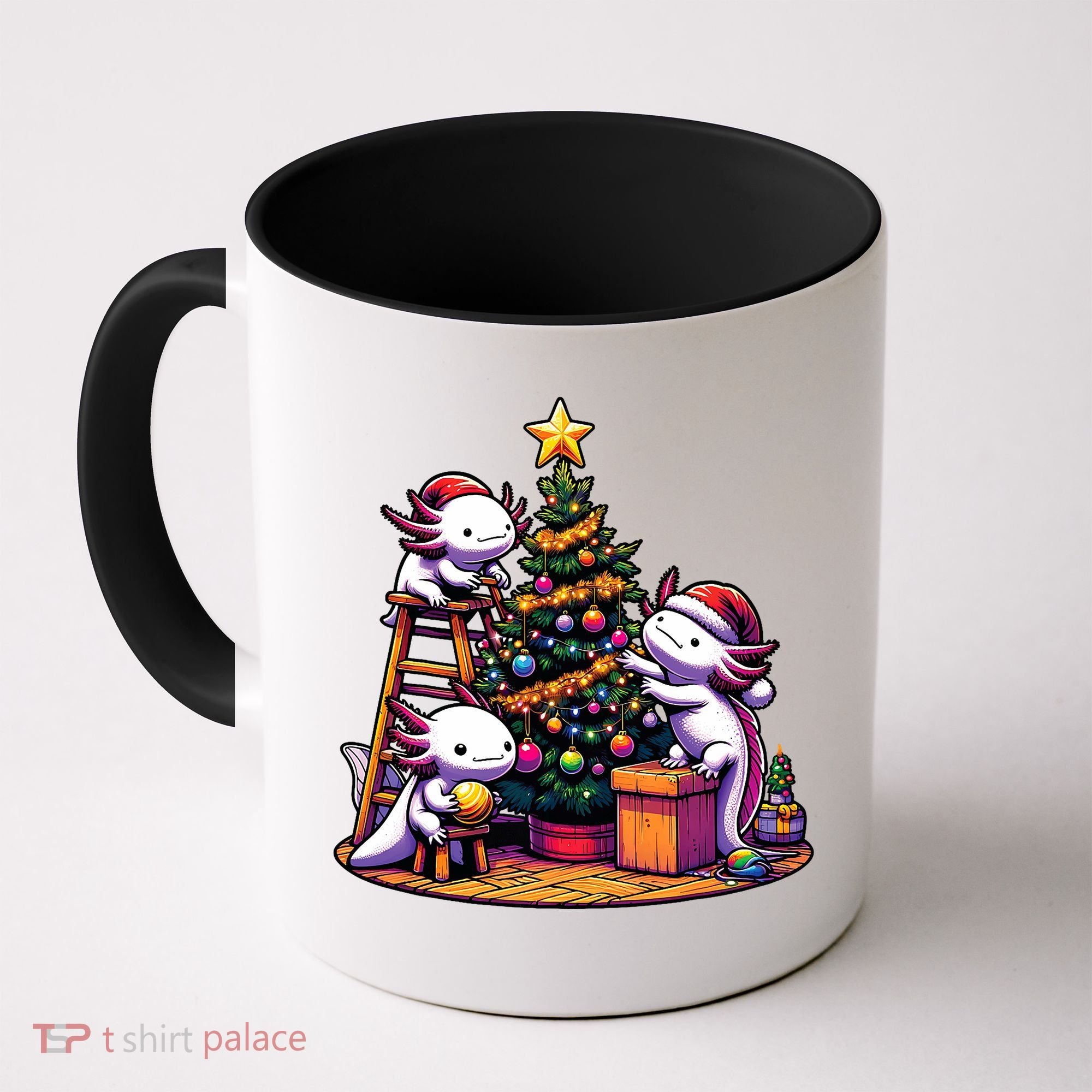 Sea Animal Lovers Kawaii Axolotl Decorating Christmas Tree Coffee Mug