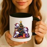 Sea Animal Lovers Kawaii Axolotl Decorating Christmas Tree Coffee Mug thumb 3