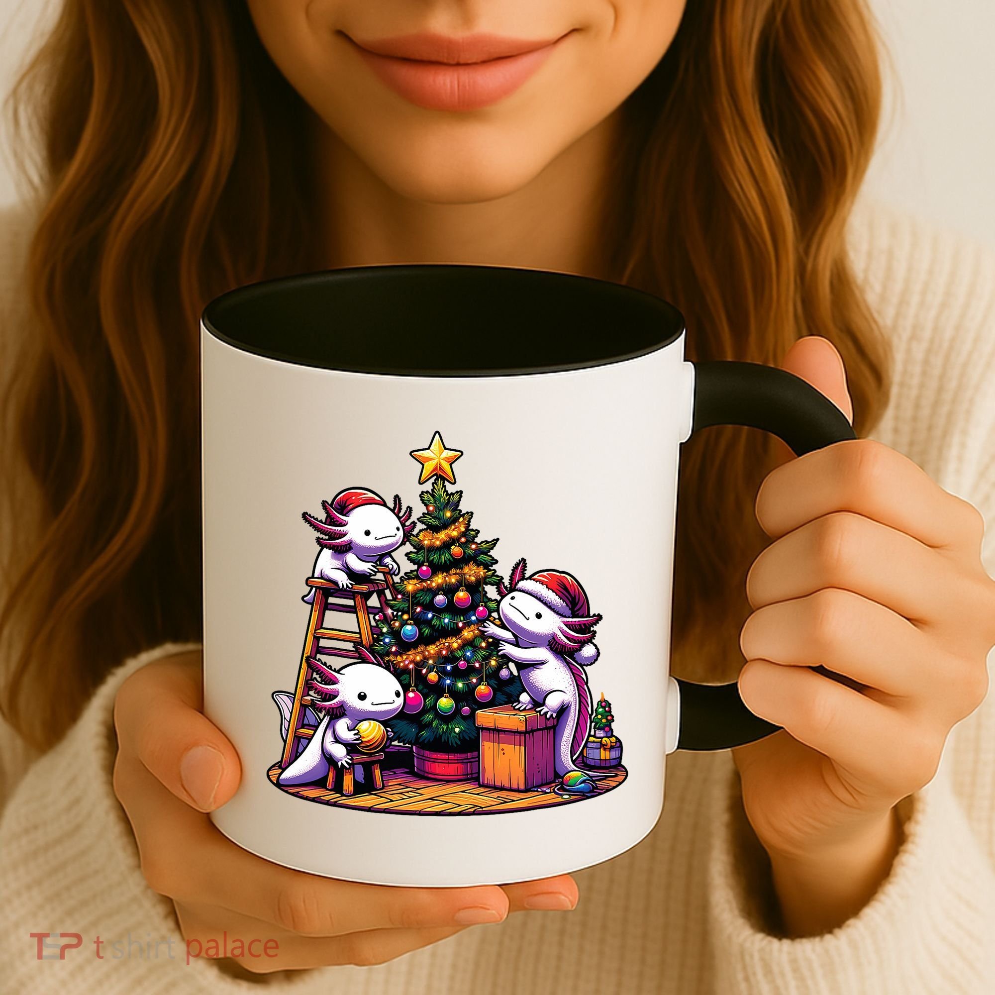 Sea Animal Lovers Kawaii Axolotl Decorating Christmas Tree Coffee Mug