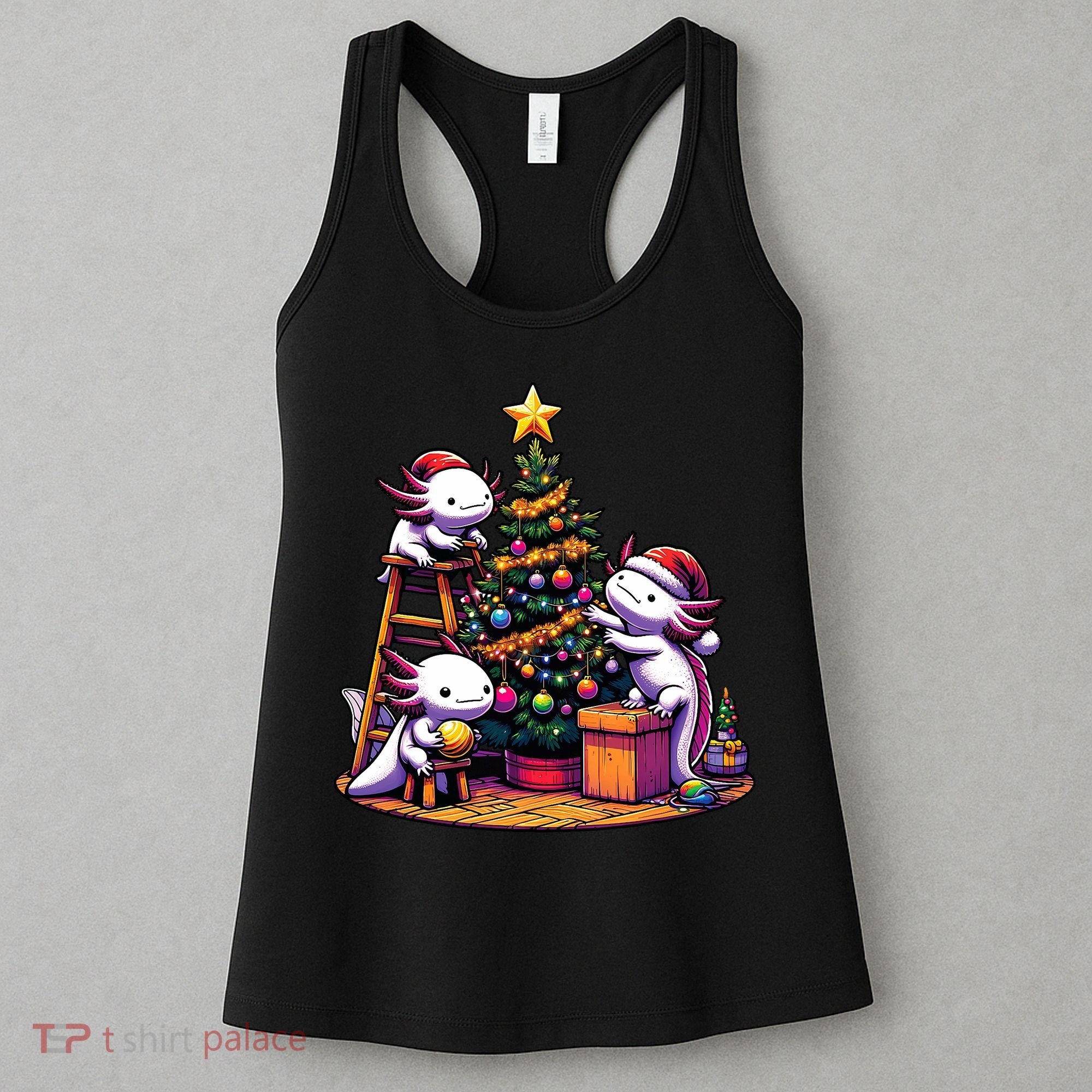 Sea Animal Lovers Kawaii Axolotl Decorating Christmas Tree Women's Tank Top