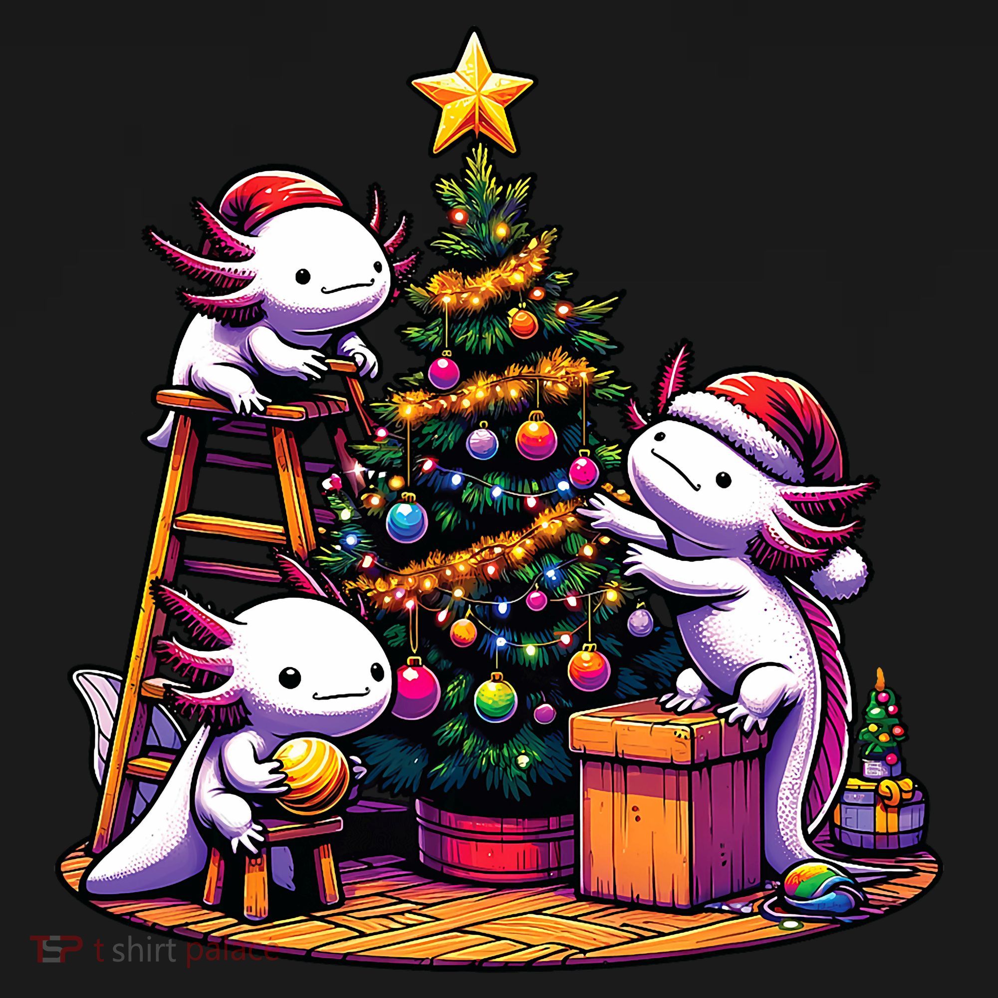Sea Animal Lovers Kawaii Axolotl Decorating Christmas Tree Women's Tank Top