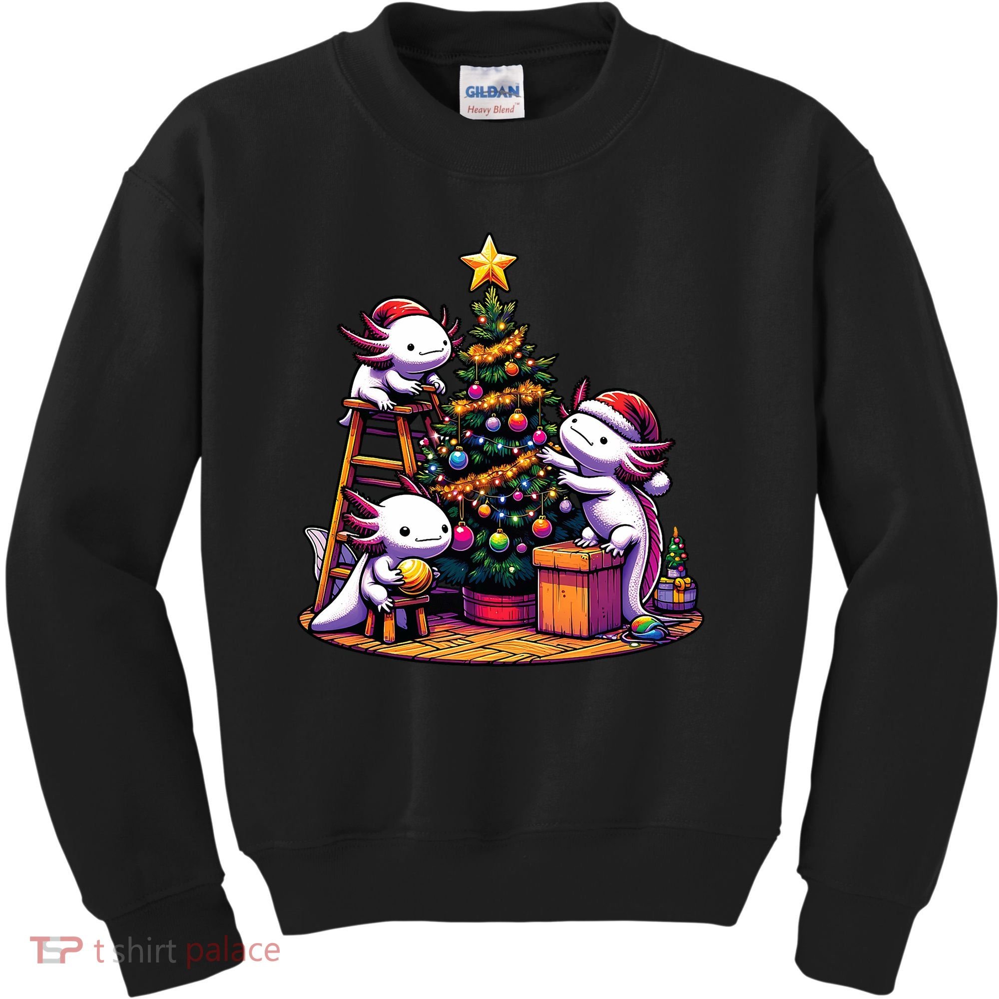 Sea Animal Lovers Kawaii Axolotl Decorating Christmas Tree Kids Sweatshirt