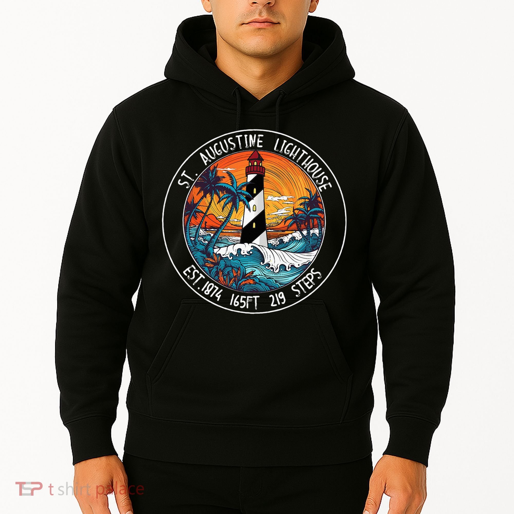 St. Augustine Lighthouse Florida Retro Sunset Palm Trees Hoodie