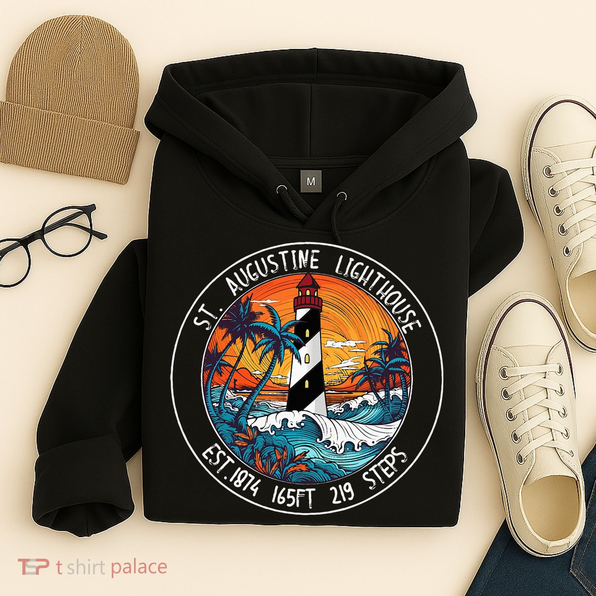 St. Augustine Lighthouse Florida Retro Sunset Palm Trees Hoodie