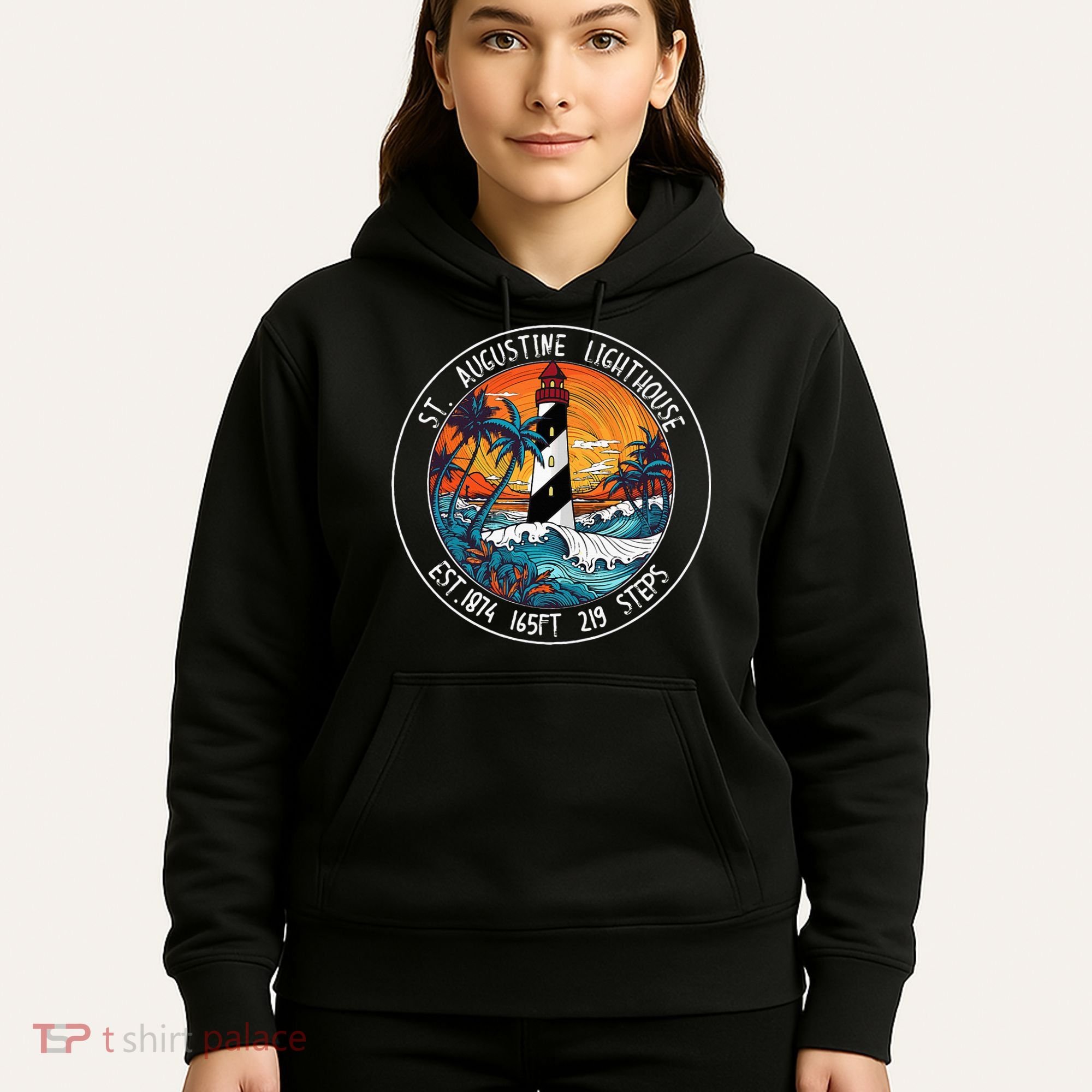 St. Augustine Lighthouse Florida Retro Sunset Palm Trees Hoodie