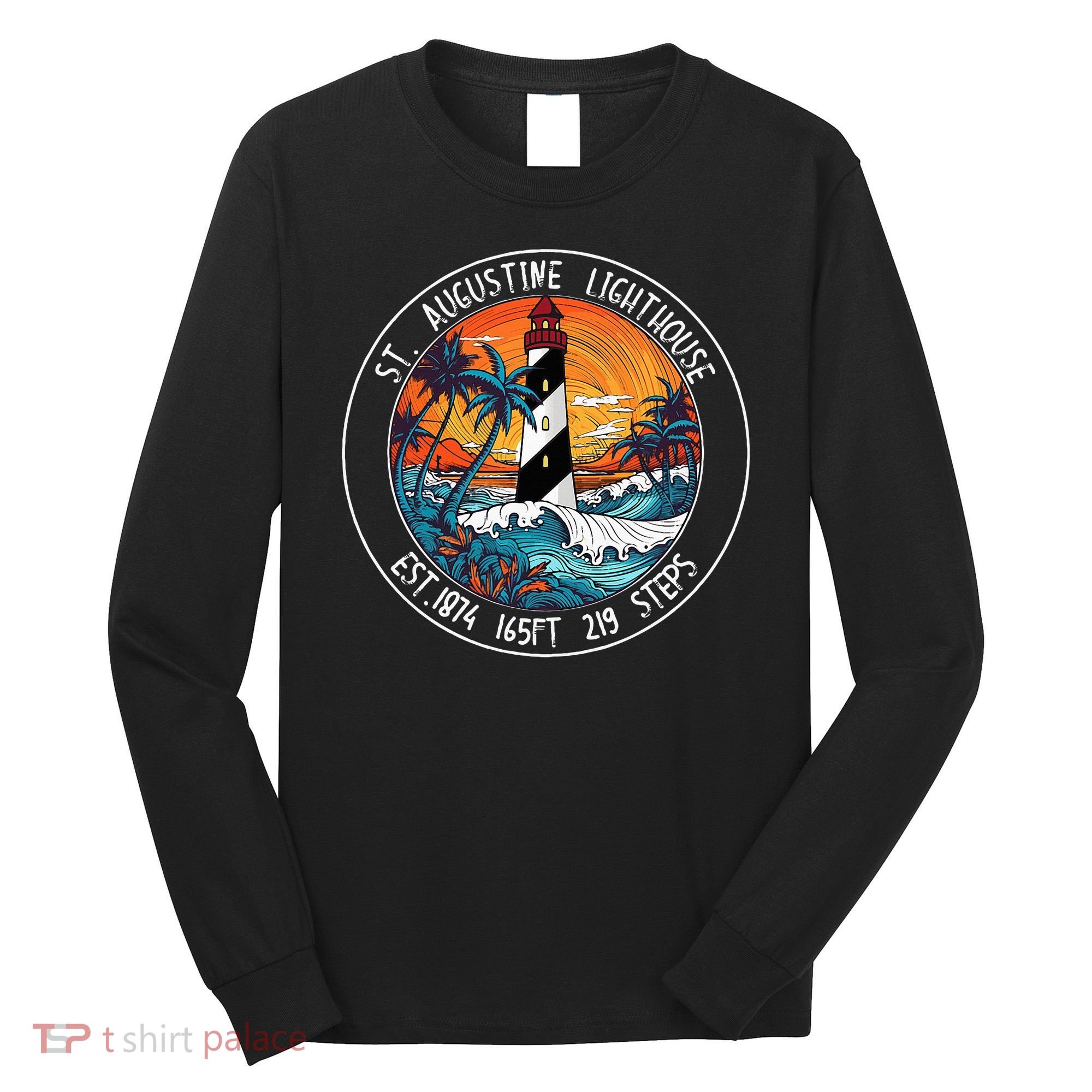 St. Augustine Lighthouse Florida Retro Sunset Palm Trees Long Sleeve Shirt