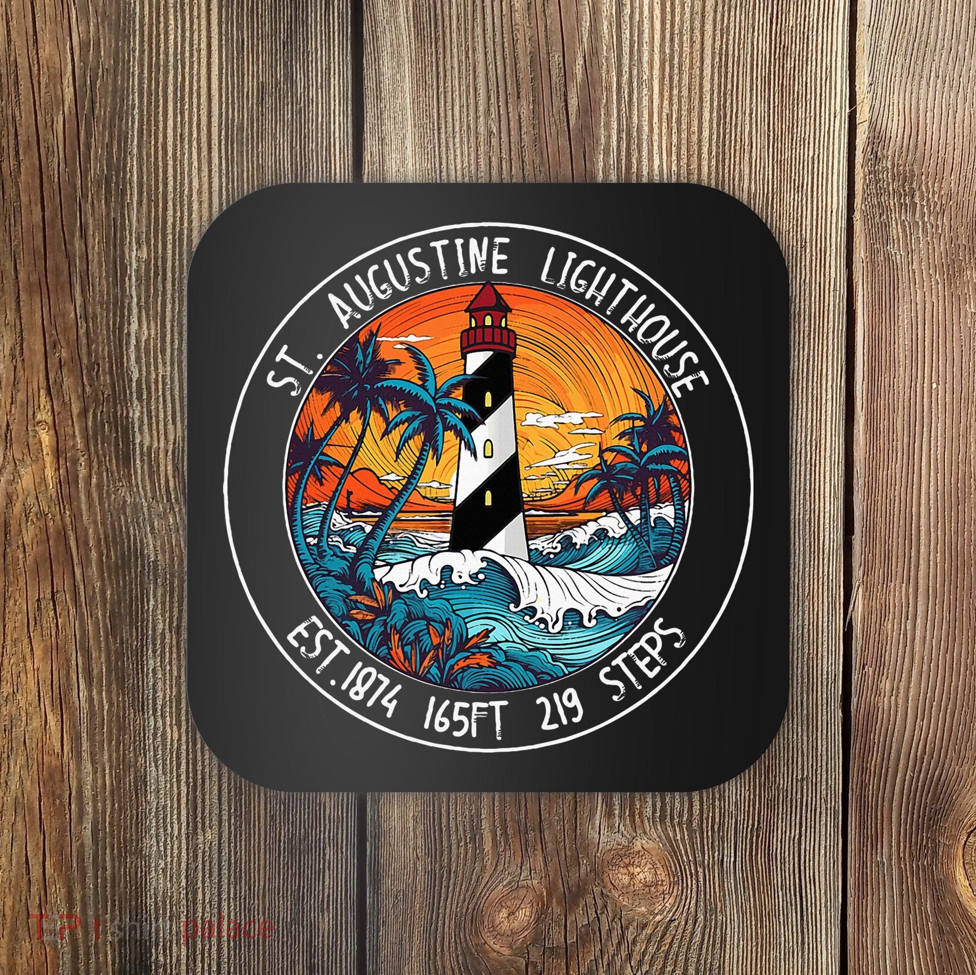 St. Augustine Lighthouse Florida Retro Sunset Palm Trees Coaster