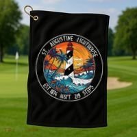 St. Augustine Lighthouse Florida Retro Sunset Palm Trees Golf Towel thumb 1