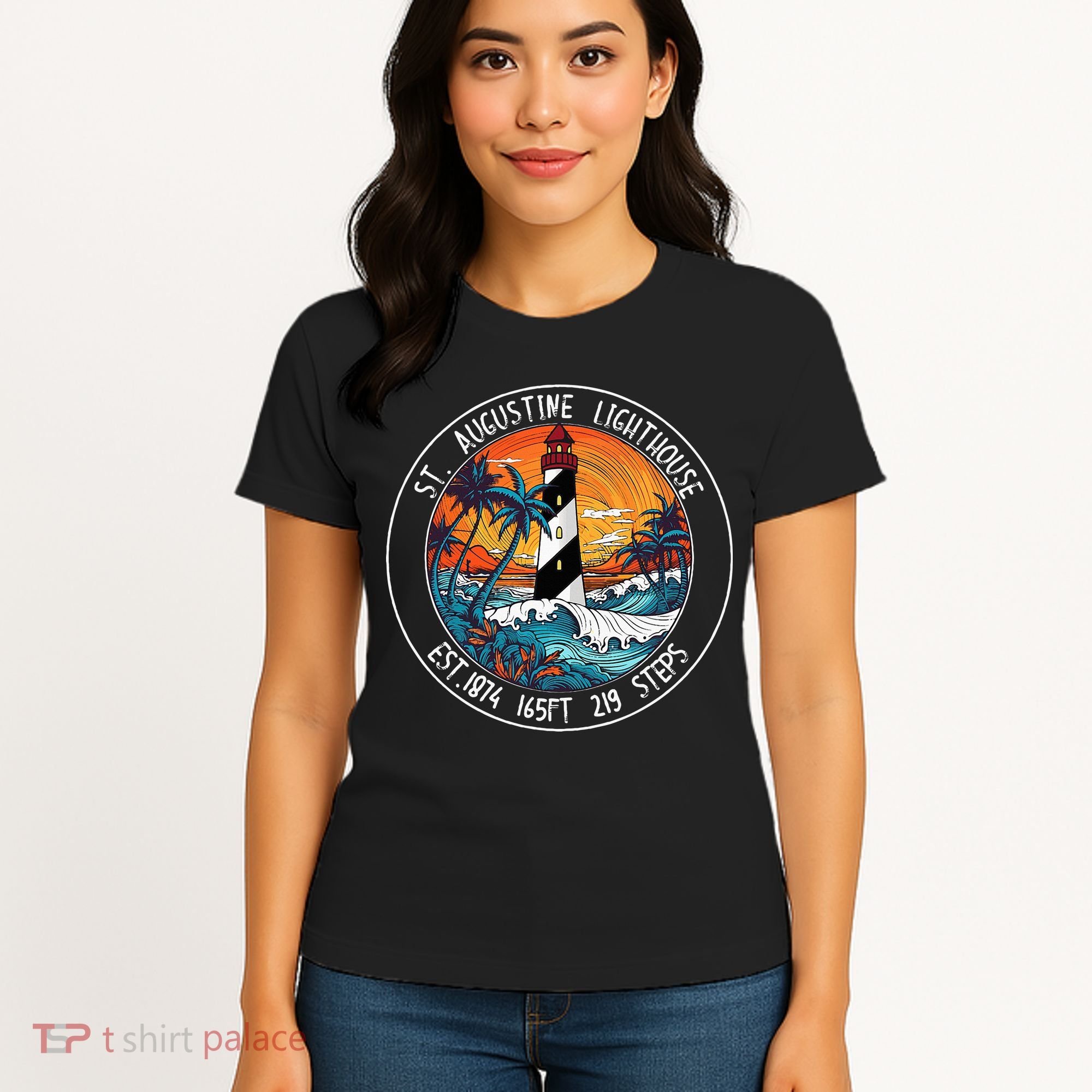 St. Augustine Lighthouse Florida Retro Sunset Palm Trees Women's T-Shirt