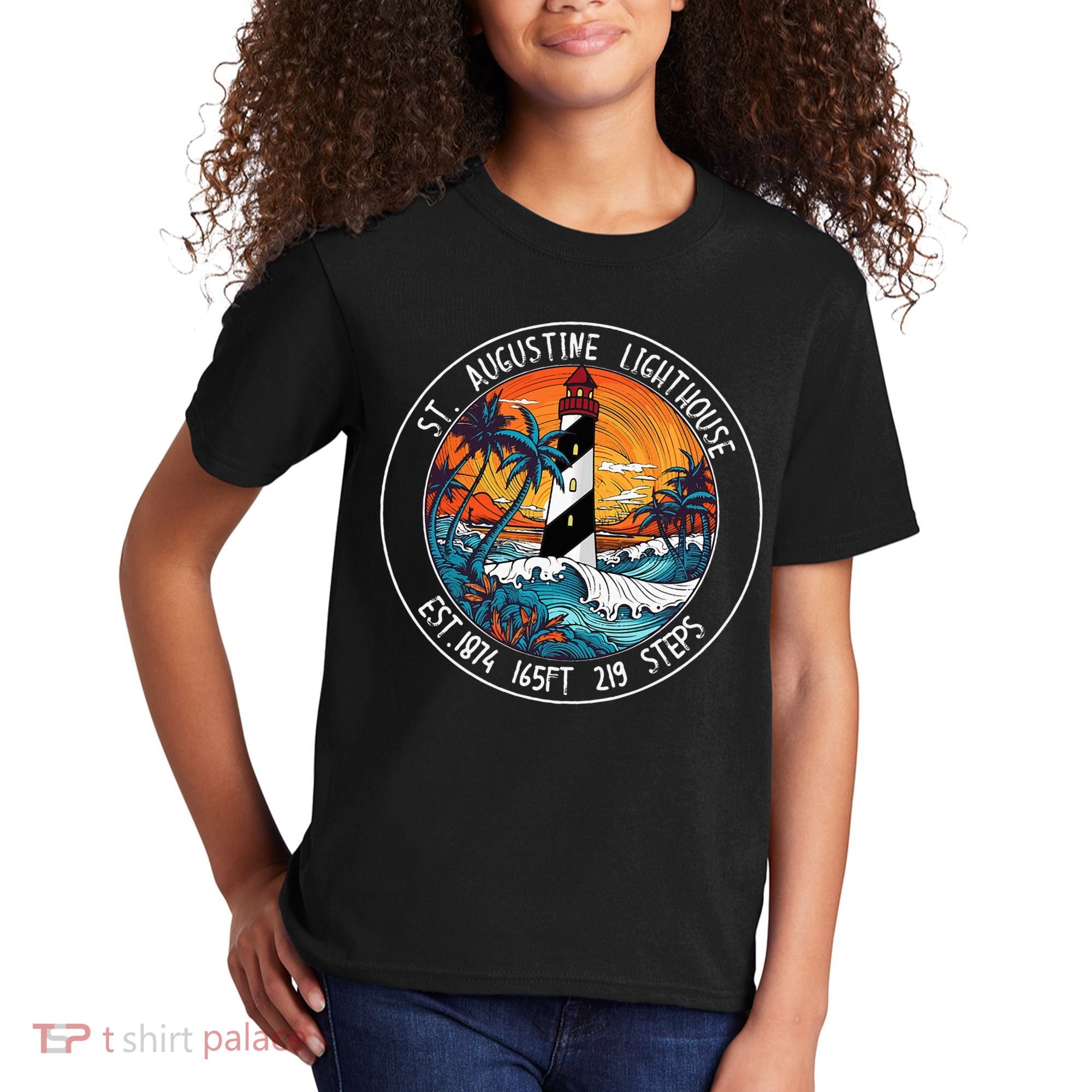 St. Augustine Lighthouse Florida Retro Sunset Palm Trees Kids T-Shirt