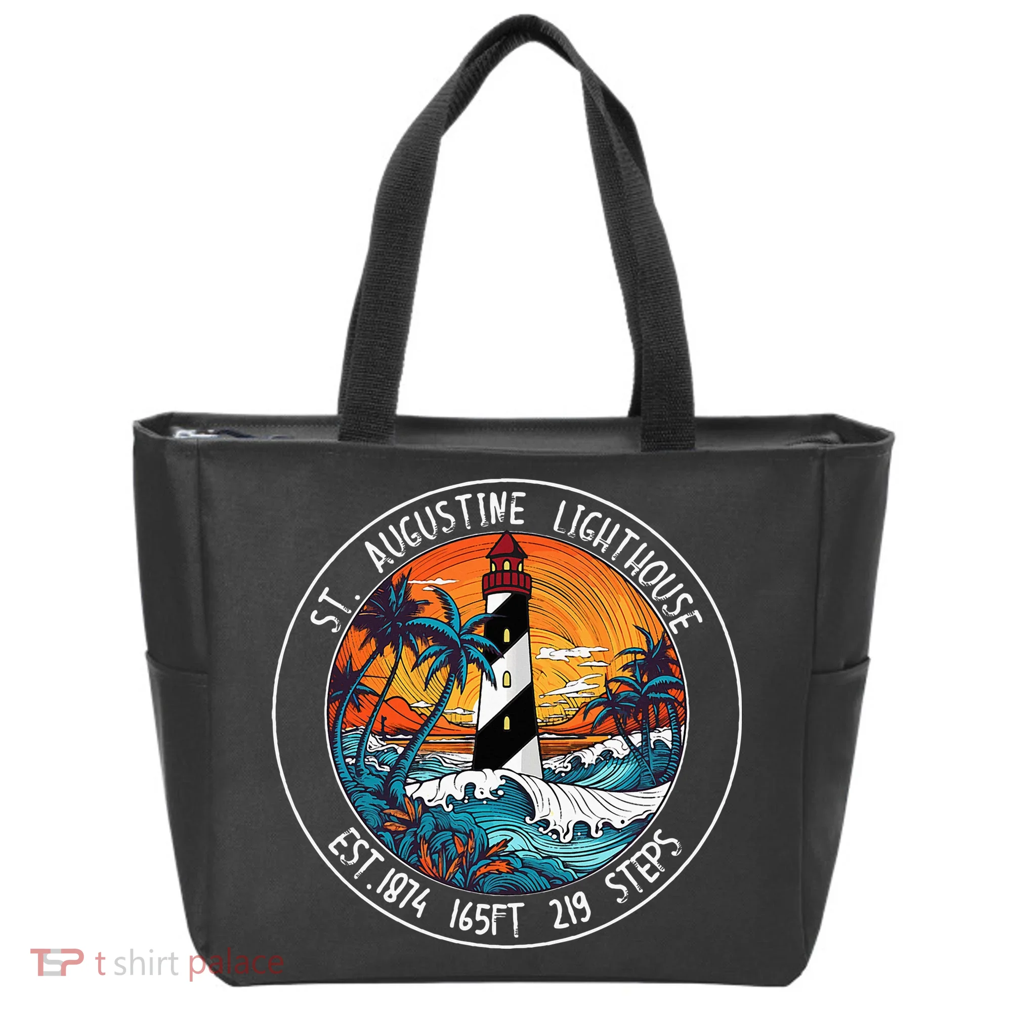 St. Augustine Lighthouse Florida Retro Sunset Palm Trees Tote Bag