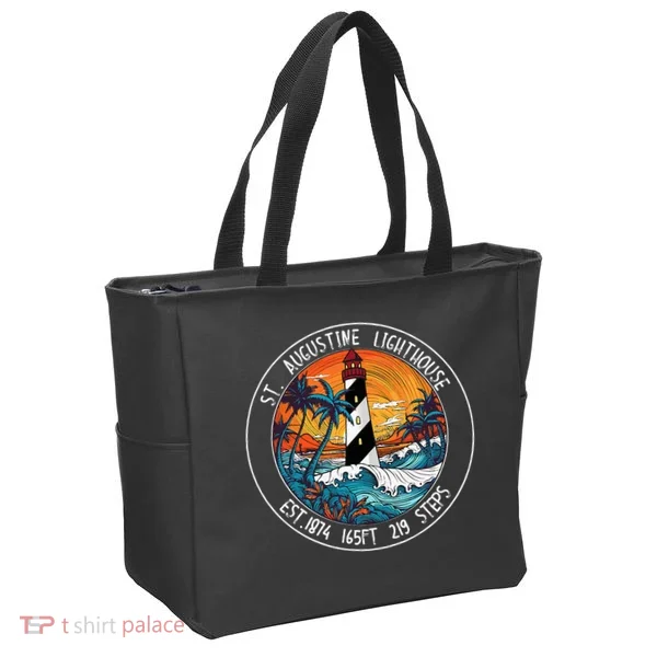 St. Augustine Lighthouse Florida Retro Sunset Palm Trees Tote Bag