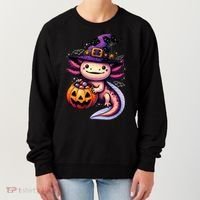 Sea Animal Lovers Axolotl Witch Hat Celebrating Halloween Women's Sweatshirt thumb 0