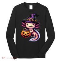 Sea Animal Lovers Axolotl Witch Hat Celebrating Halloween Long Sleeve Shirt thumb 0