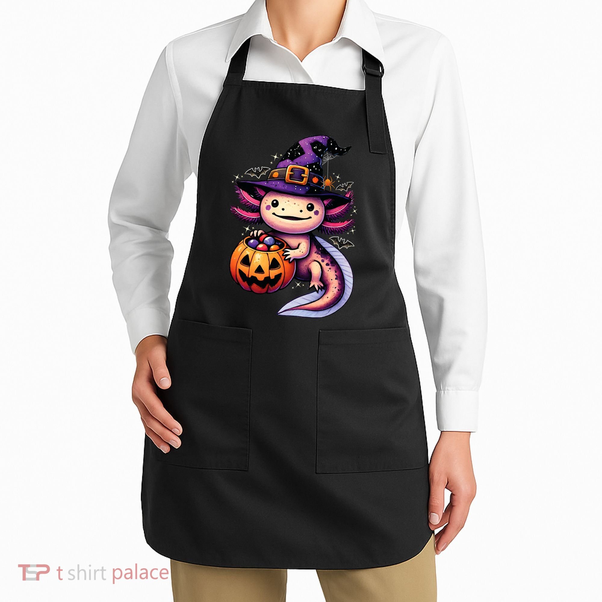 Sea Animal Lovers Axolotl Witch Hat Celebrating Halloween Apron