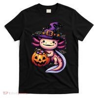 Sea Animal Lovers Axolotl Witch Hat Celebrating Halloween T-Shirt thumb 0