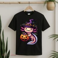 Sea Animal Lovers Axolotl Witch Hat Celebrating Halloween T-Shirt thumb 2