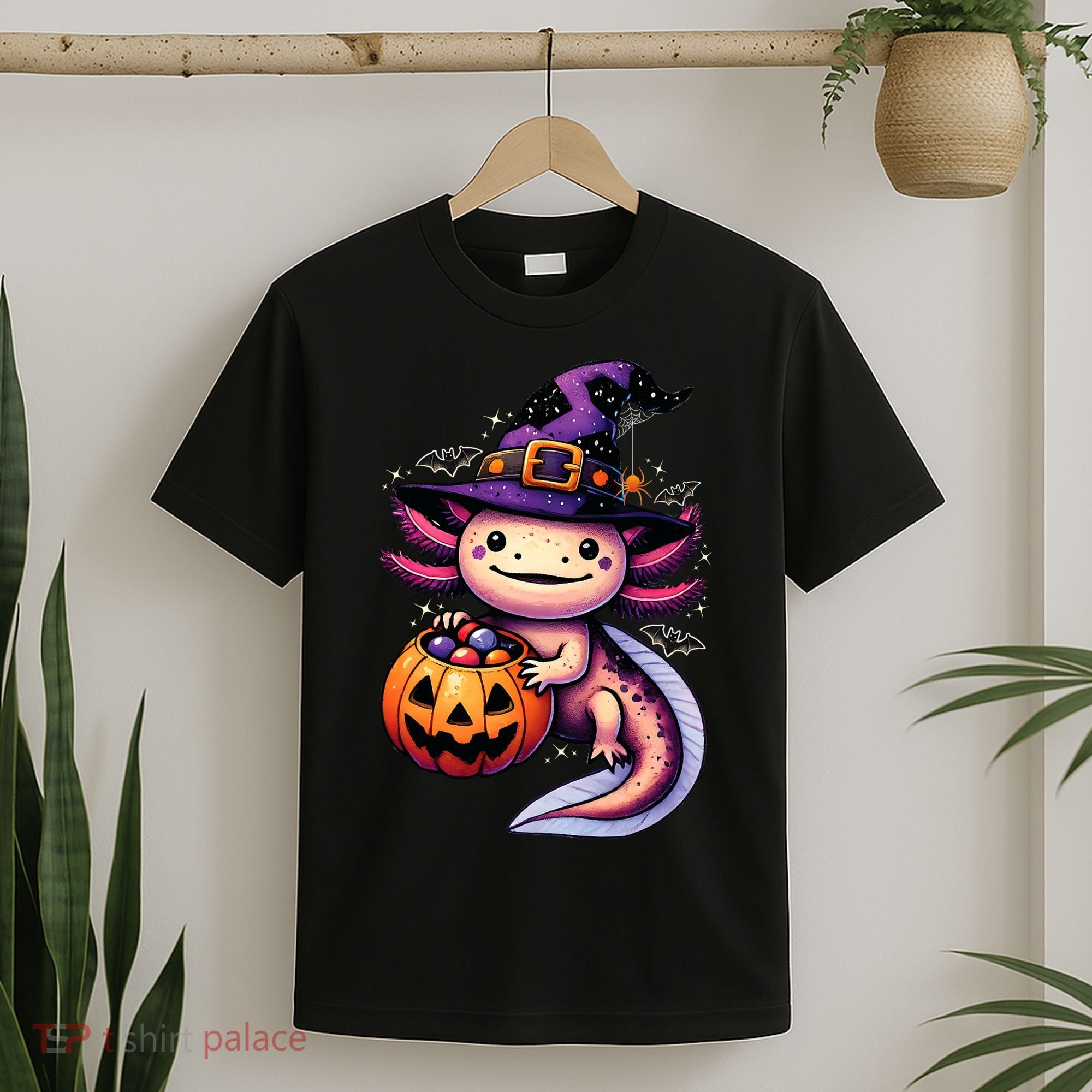Sea Animal Lovers Axolotl Witch Hat Celebrating Halloween T-Shirt