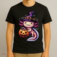 Sea Animal Lovers Axolotl Witch Hat Celebrating Halloween T-Shirt thumb 3
