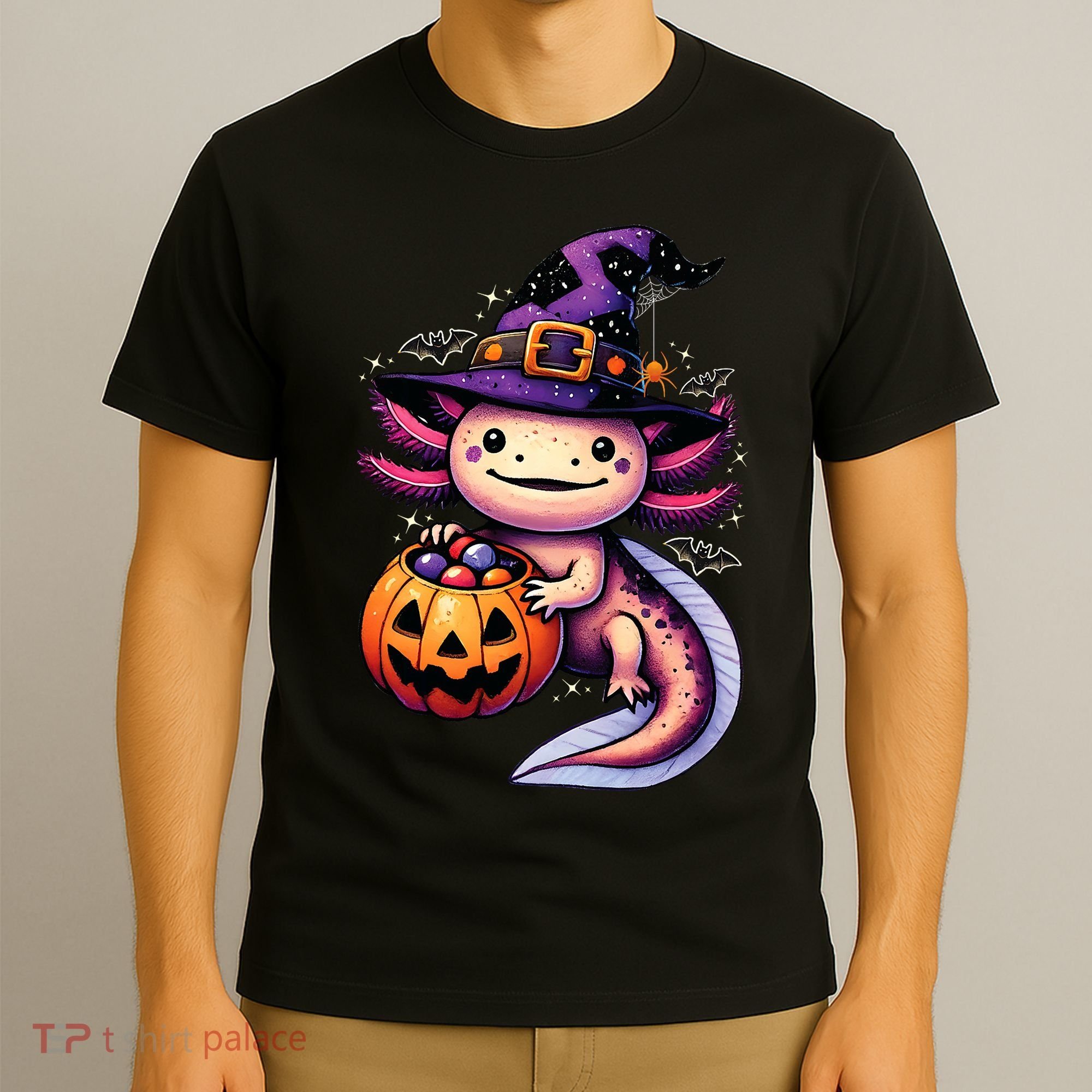 Sea Animal Lovers Axolotl Witch Hat Celebrating Halloween T-Shirt