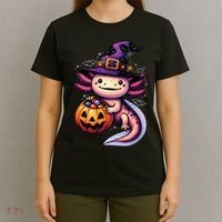 Sea Animal Lovers Axolotl Witch Hat Celebrating Halloween T-Shirt thumb 4