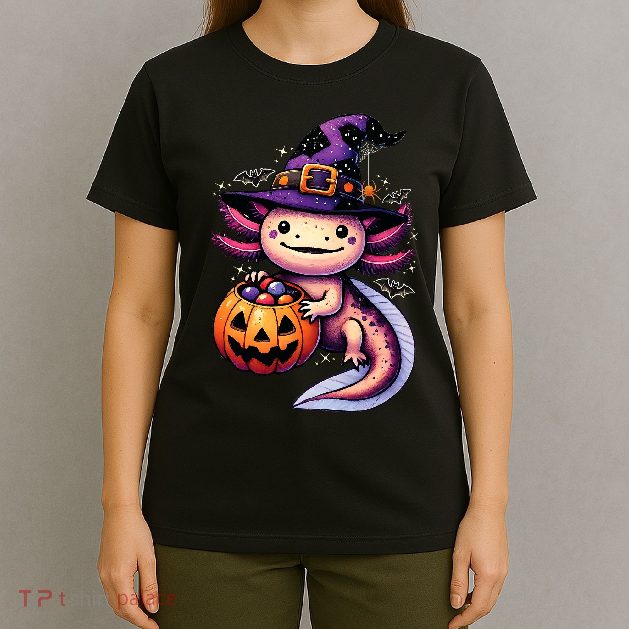 Sea Animal Lovers Axolotl Witch Hat Celebrating Halloween T-Shirt