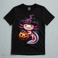 Sea Animal Lovers Axolotl Witch Hat Celebrating Halloween T-Shirt thumb 5
