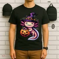 Sea Animal Lovers Axolotl Witch Hat Celebrating Halloween T-Shirt thumb 6