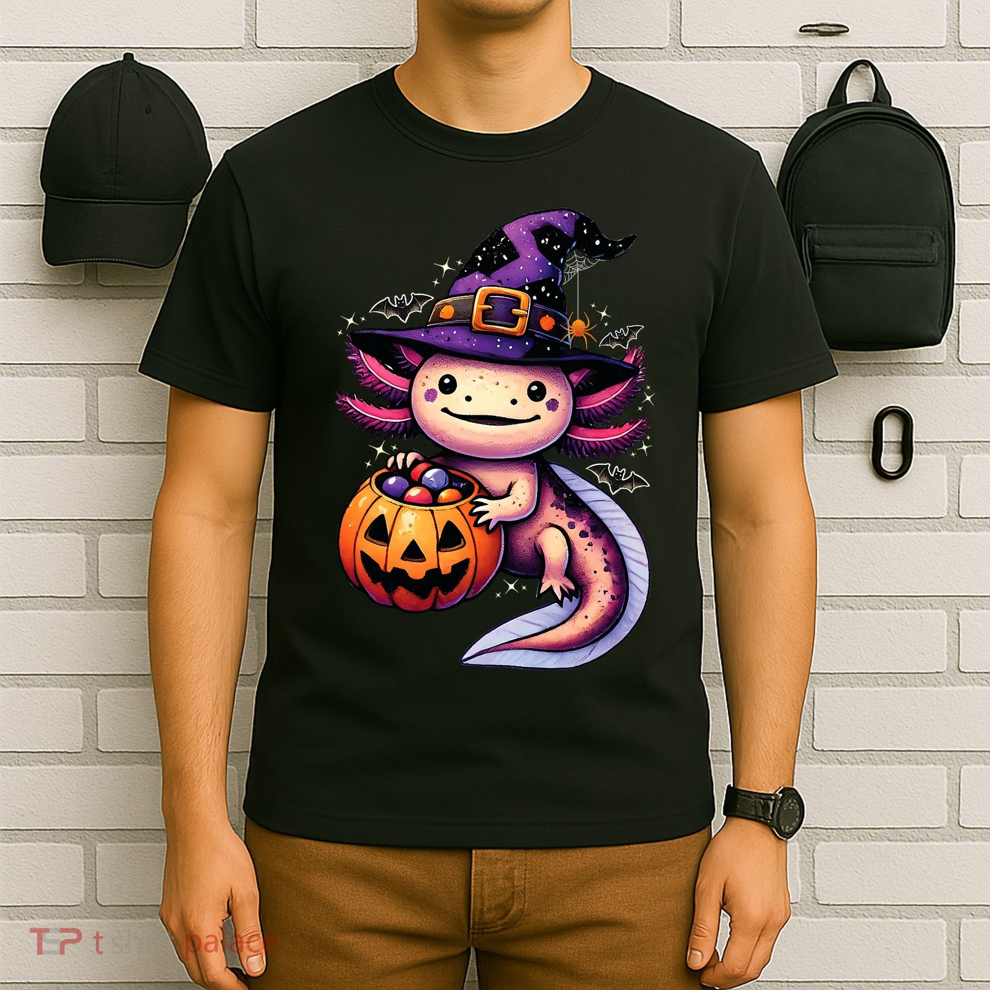 Sea Animal Lovers Axolotl Witch Hat Celebrating Halloween T-Shirt