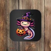 Sea Animal Lovers Axolotl Witch Hat Celebrating Halloween Coaster thumb 0
