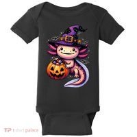 Sea Animal Lovers Axolotl Witch Hat Celebrating Halloween Baby Bodysuit thumb 0