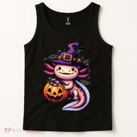 Sea Animal Lovers Axolotl Witch Hat Celebrating Halloween Tank Top thumb 2