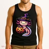 Sea Animal Lovers Axolotl Witch Hat Celebrating Halloween Tank Top thumb 3