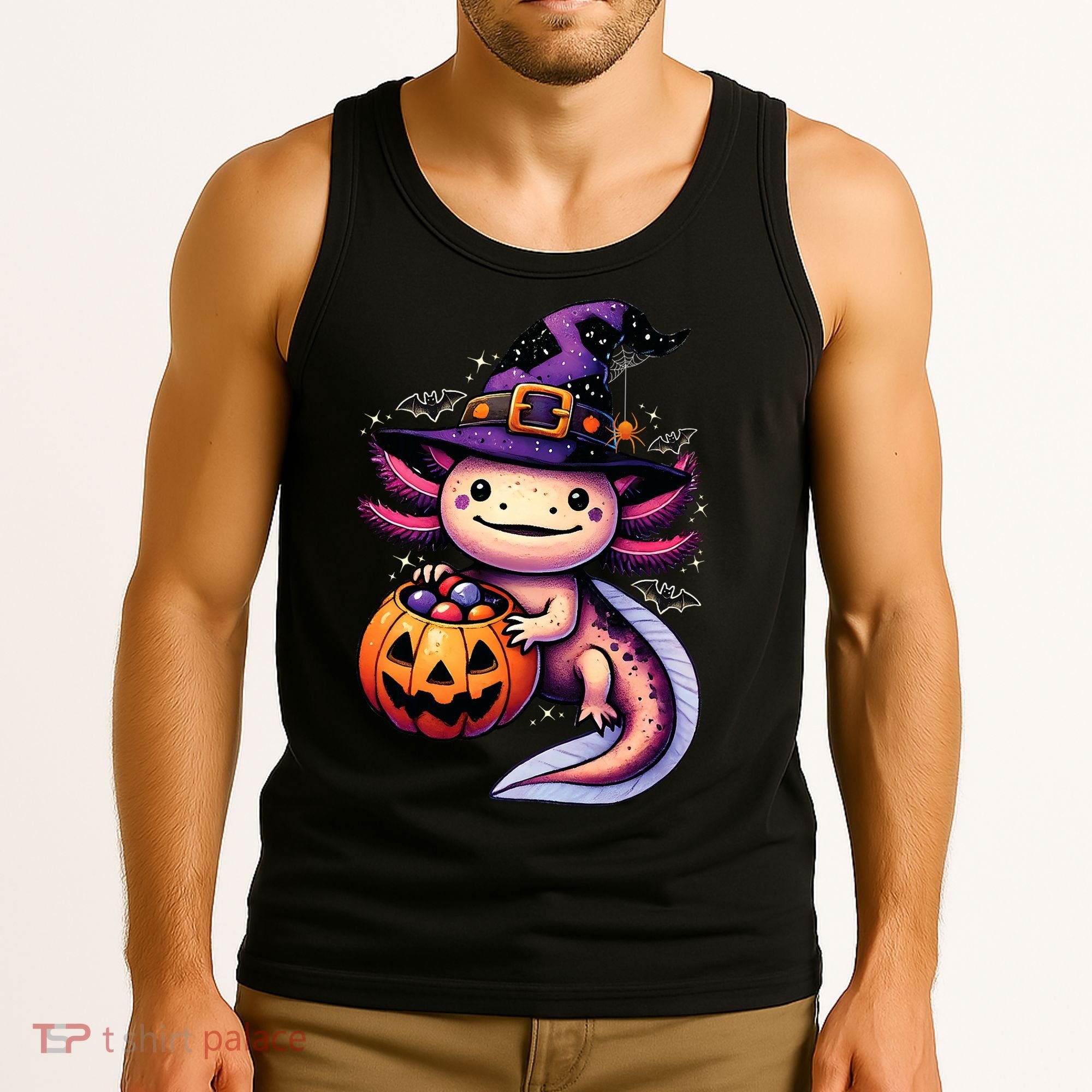 Sea Animal Lovers Axolotl Witch Hat Celebrating Halloween Tank Top